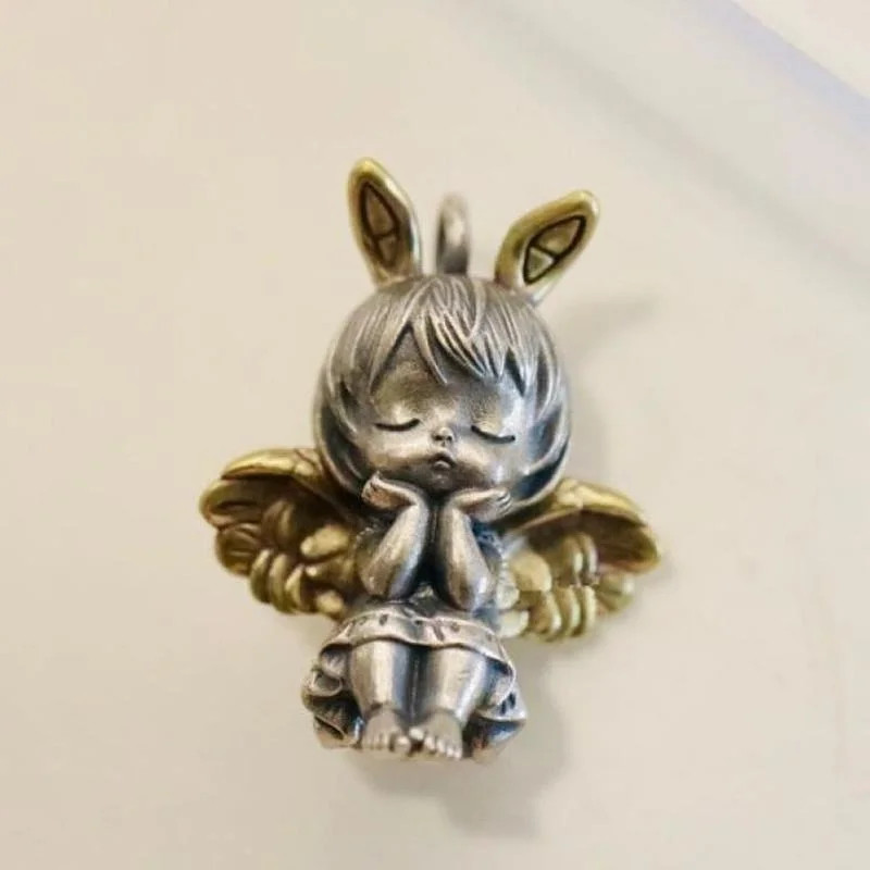 Vintage Cute Angel Girls Pendant Necklace Metal Angel Wings Necklace for Women