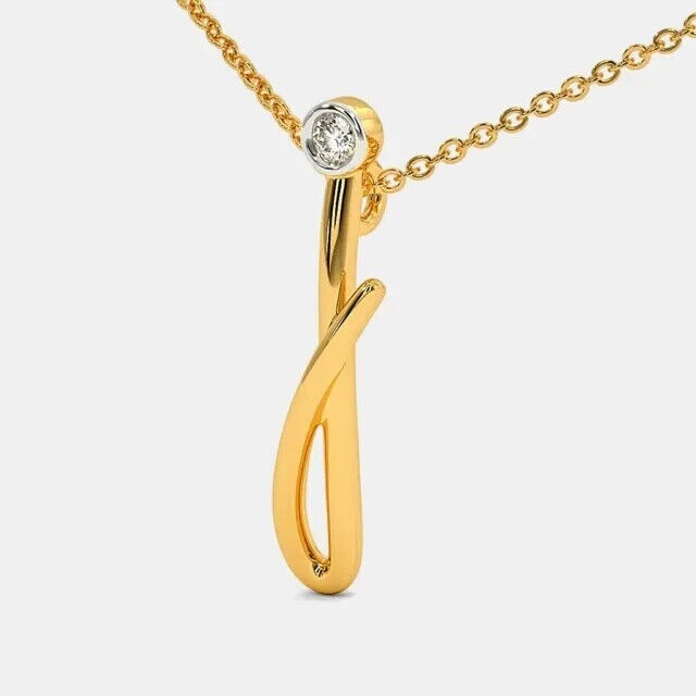 0.10 Ct Round Cut Simulated Diamond Letter “J” Pendant 14k Yellow Gold Plated