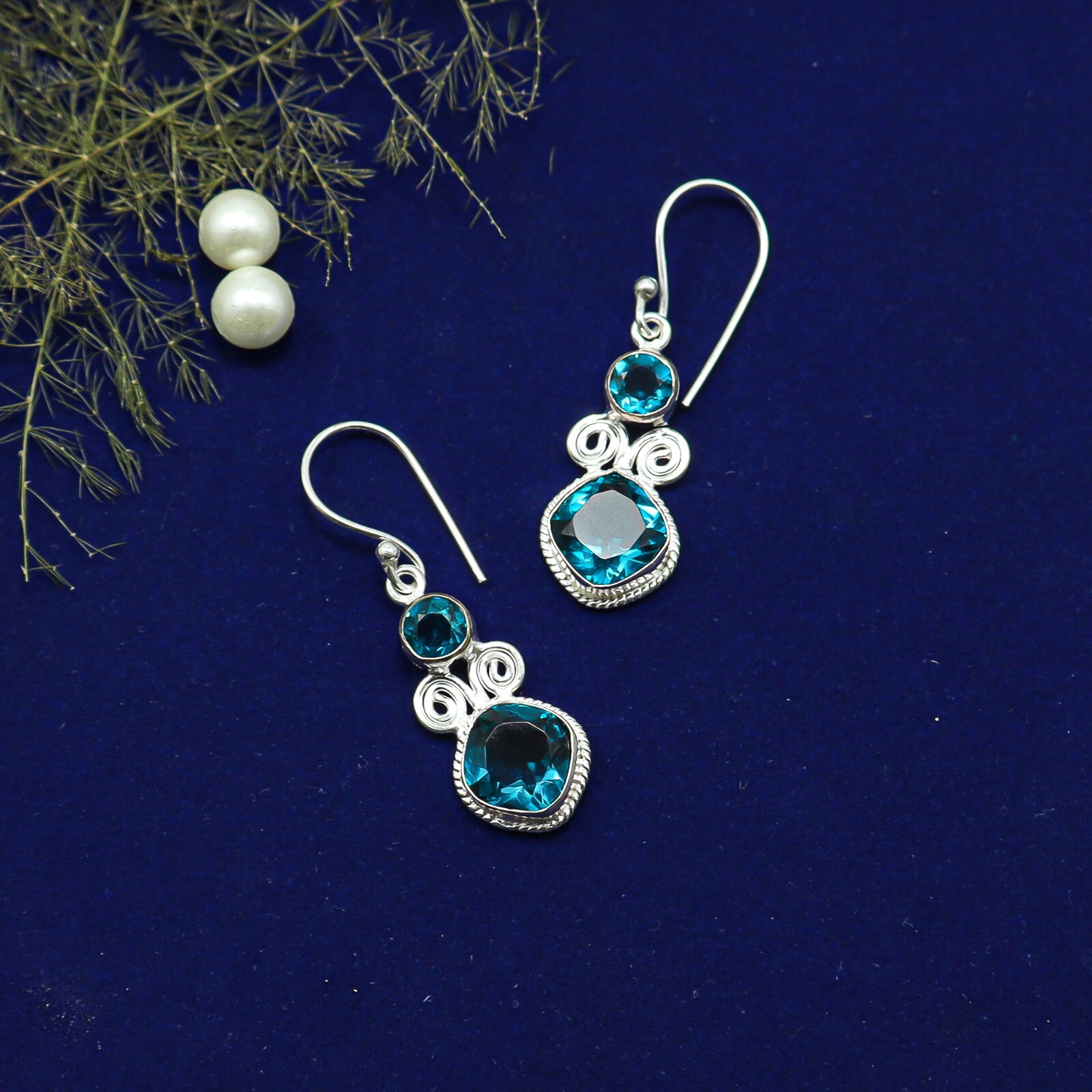 Apatite Gemstone 925Sterling Silver Jewelry Handcrafted Daily wear Earrings Gift