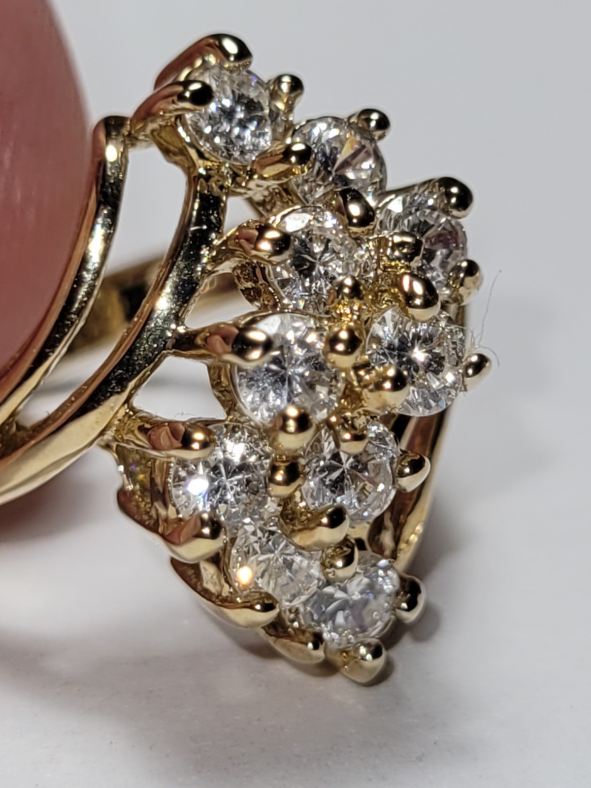 JQA 14K HGE Signed LIND Goldtone Cocktail Ring Clear CZ Crystal Statement Fashio