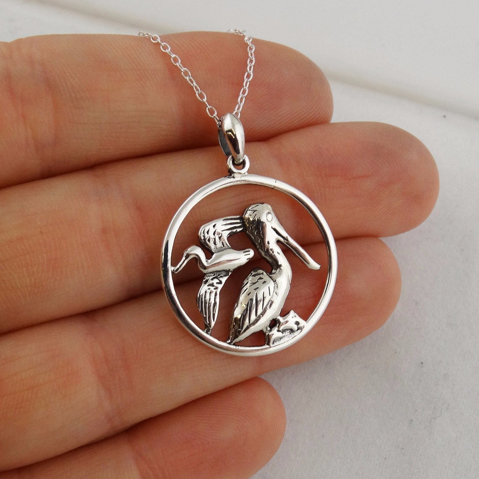 Pelican Necklace – 925 Sterling Silver – Pendant Surf Beach Birds Pelicans