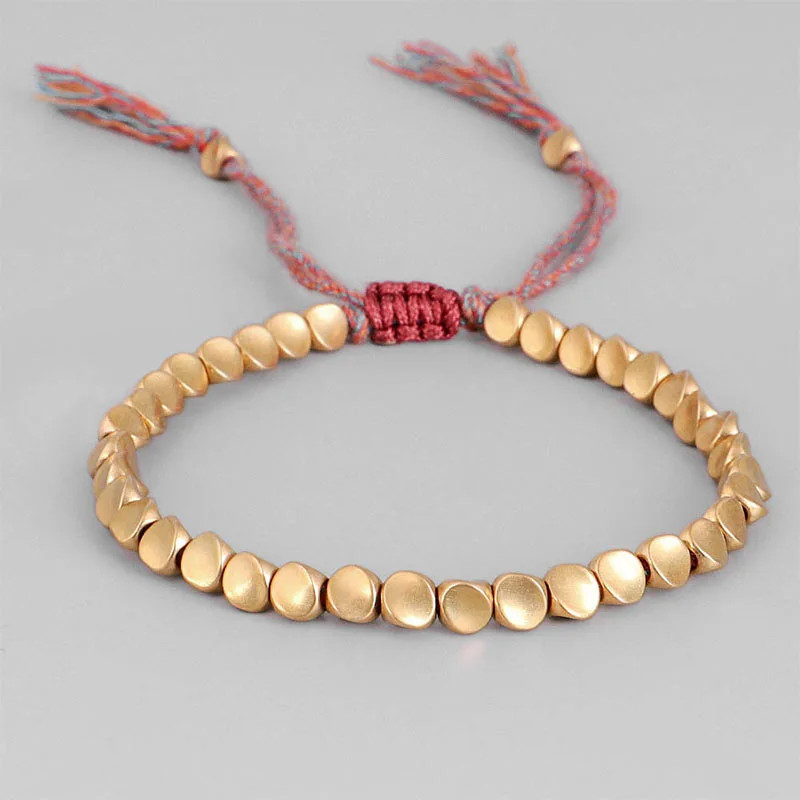 Handmade Braided Copper Bead Bracelet Adjustable Lucky Rope Women Wristband