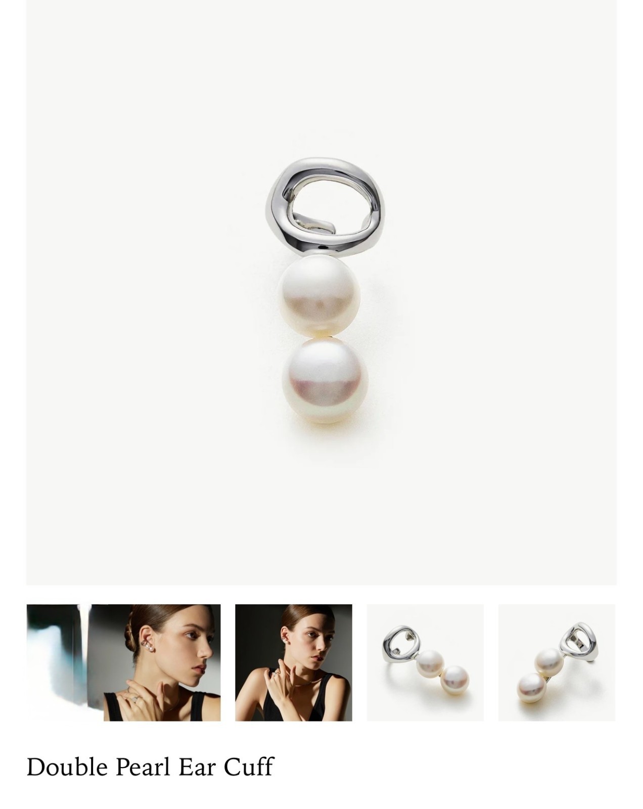 Silver Double Pearl ear cuff, designer stamped in original box – Charity DS31