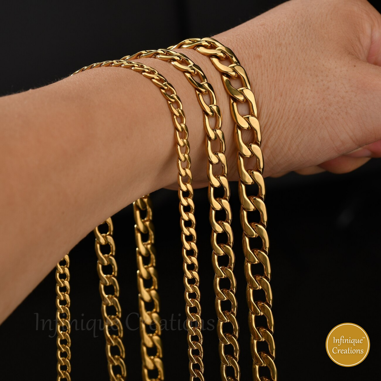 Stainless Steel Cuban Curb Chain 18K Gold Plated 7-38″ Women Bracelet Necklace