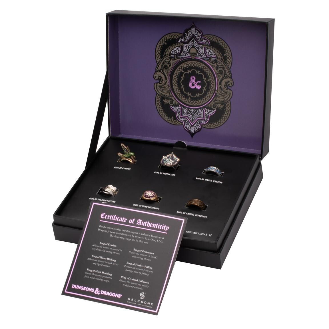Dungeons and Dragons Exclusive Adjustable 6 Ring Set Collectors Box set COA RARE