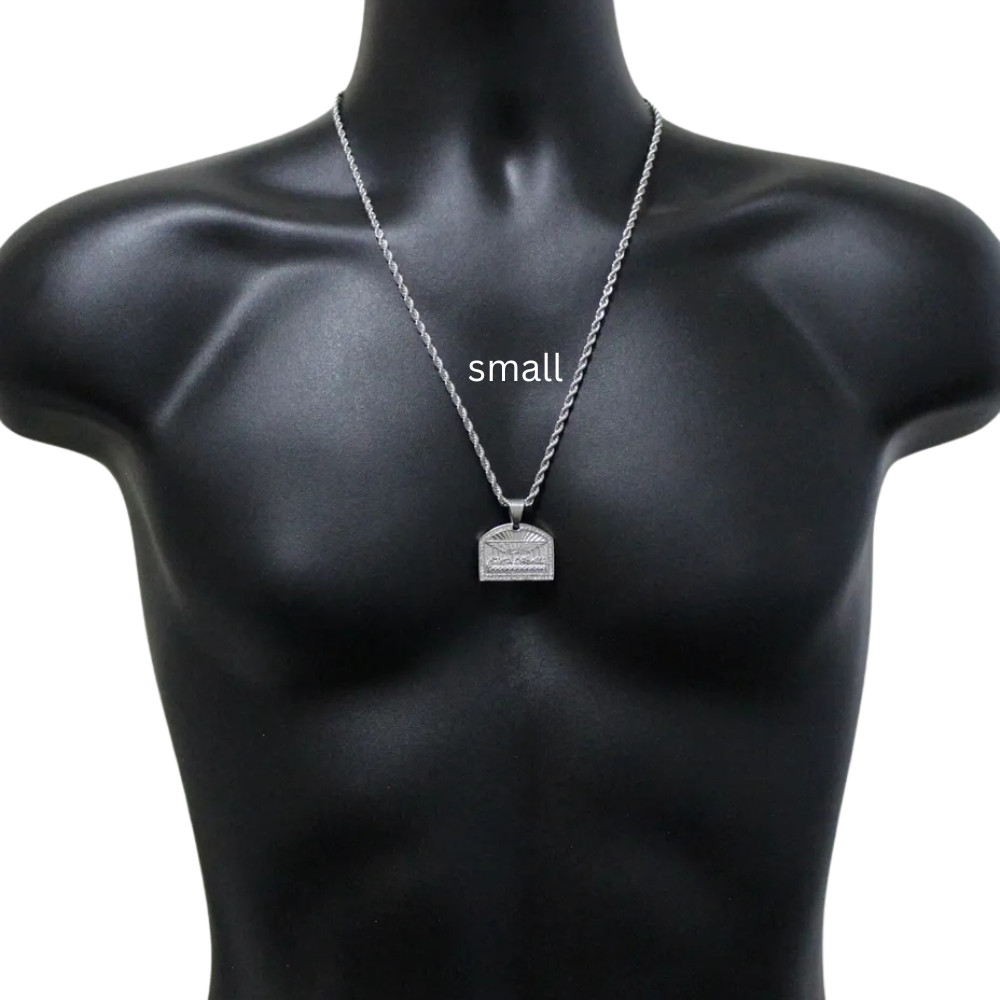 Mens Last Supper CZ Pendant Stainless Steel Jewelry 24″ Rope Never Fade/Tarnish