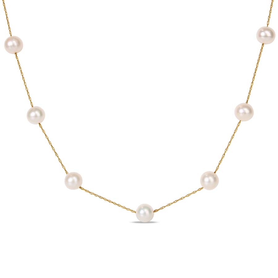AMOUR 7 – 8 Mm Cultured Freshwater Pearl Tin Cup Necklace with 10K Yellow Gold