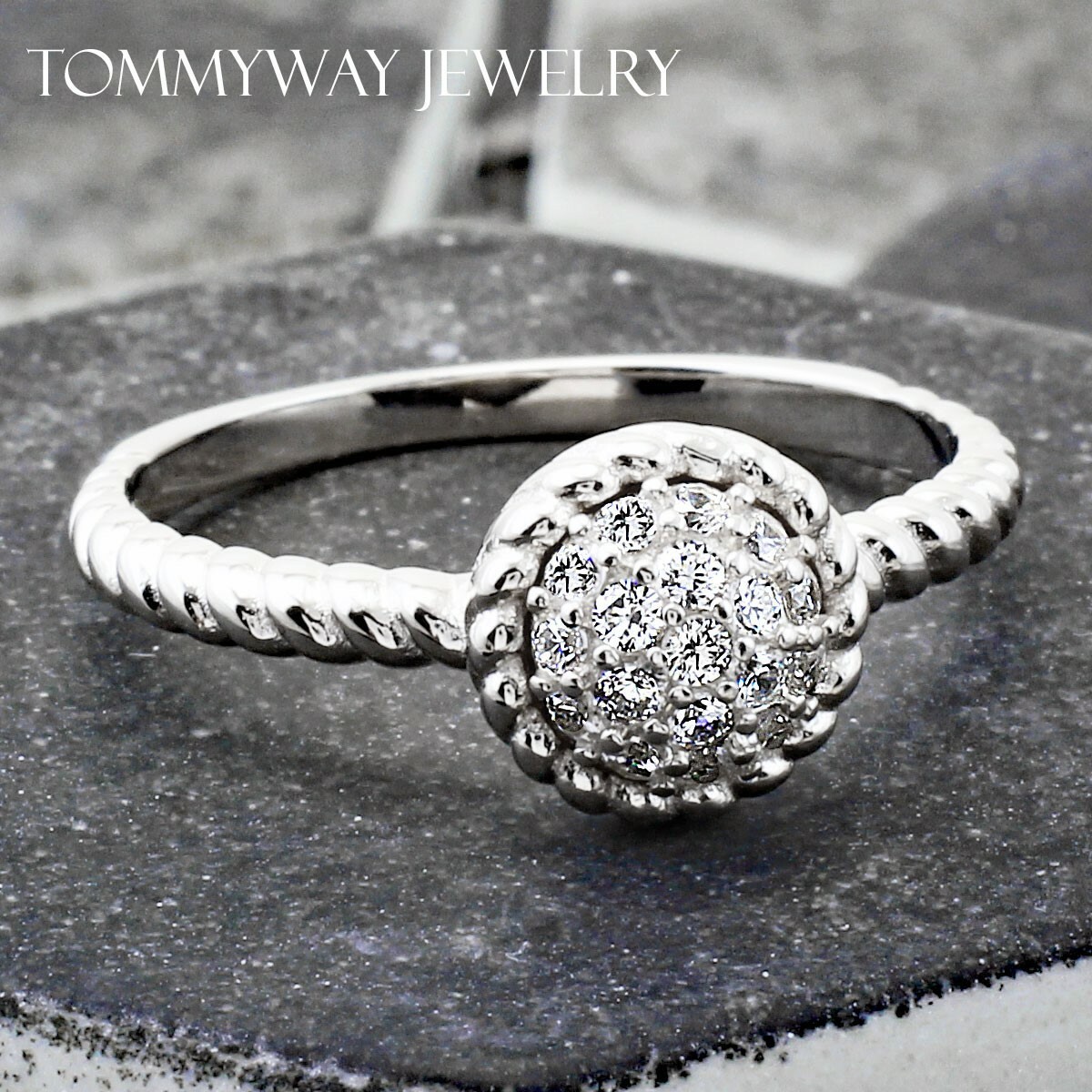 925 Sterling Silver Cute 0.30 Carat CZ Cluster Halo Twist Band Ring