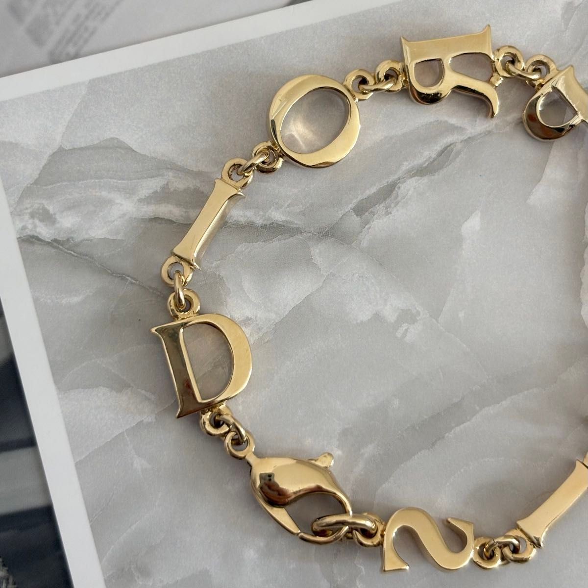 Christian Dior Paris Logo Chain Bracelet Gold Tone 19.5cm Accessory w/Box