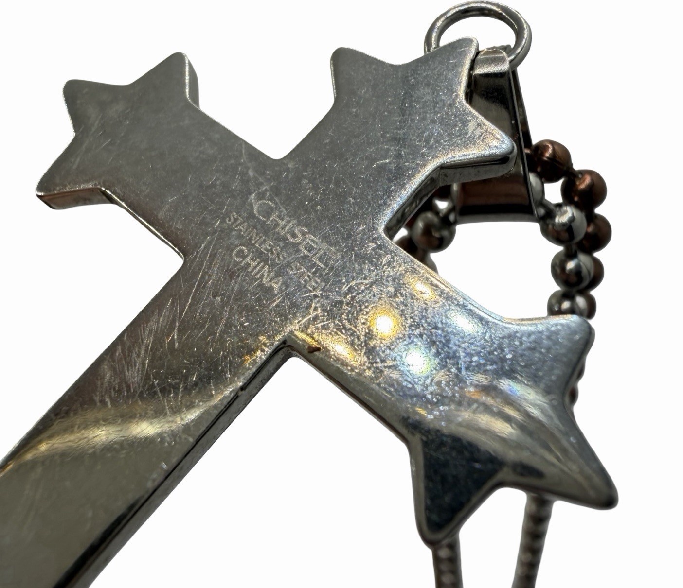 Chisel Stainless Steel Brown Two Tone Cross Pendant Necklace Ball Chain 24”