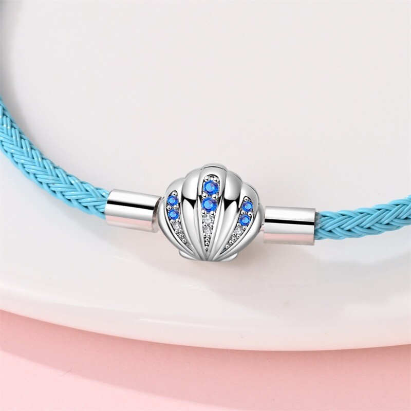 KUNSIR 925 Sterling Silver Blue Shell Clasp Weave Bracelet Women Jewelry Gifts