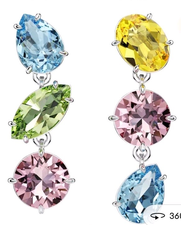 Swarovski Gema Pierced Earrings Drop Rhodium Shiny Multicoloured BNIB Silver Col