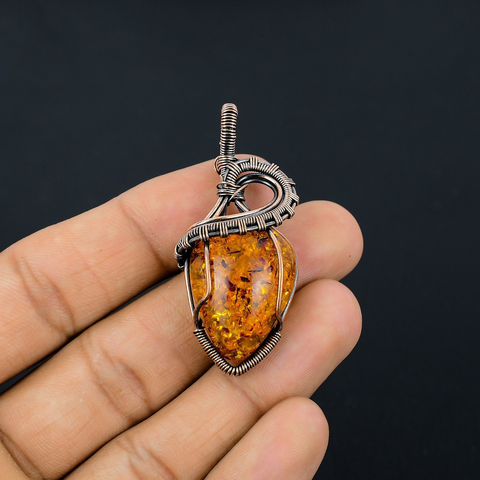 Beautiful Baltic Amber Handmade Gemstone Copper Wire Wrap Jewelry Pendant