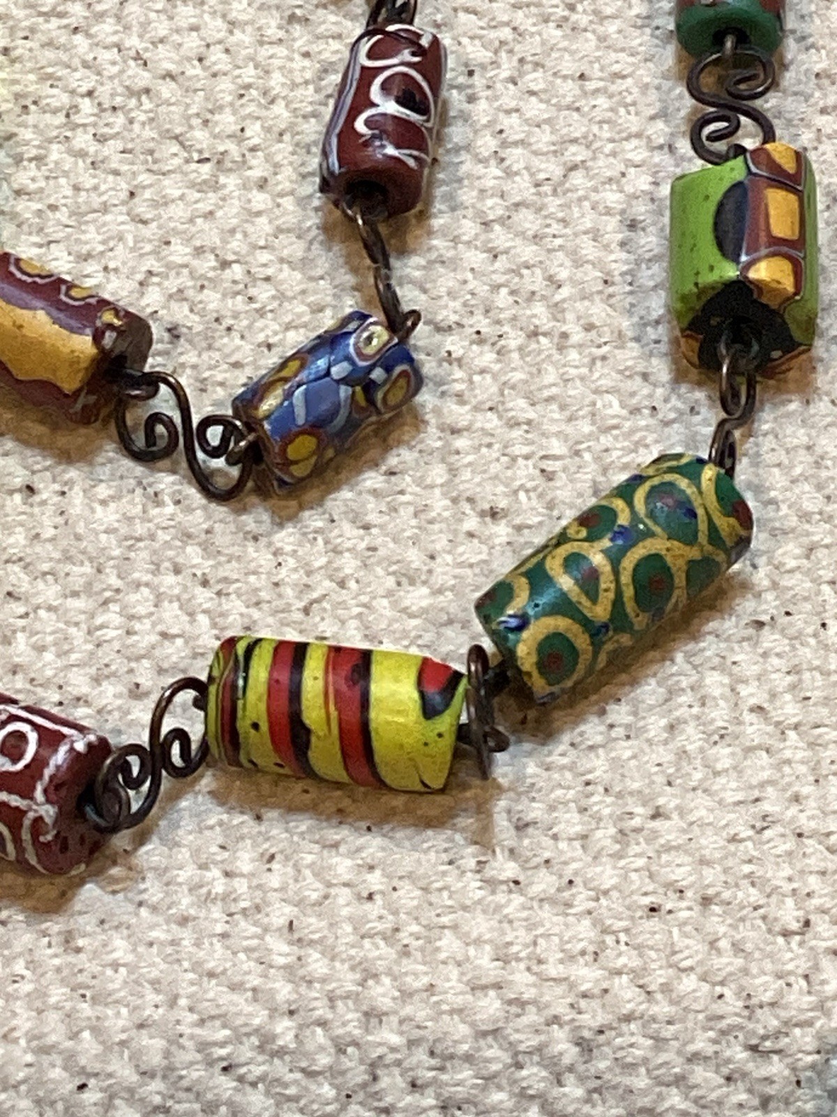 Vintage 70’s Venetian Glass Trade Beads Millefiori Style Fretwork Links Necklace