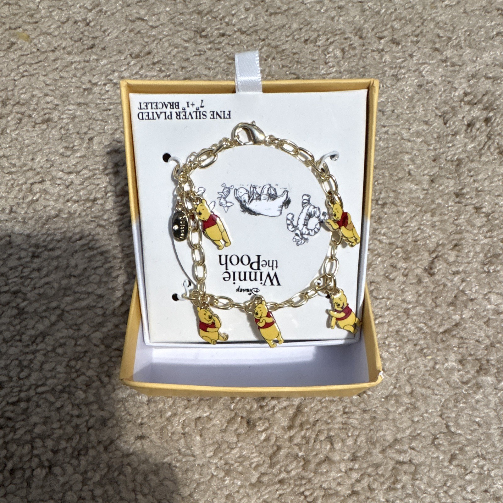 Disney Winnie the Pooh Gold Tone Charm Chain Bracelet Dangle Charms Lobster