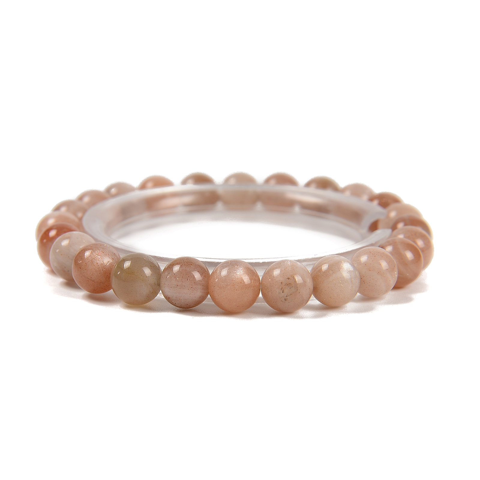 Peach Moonstone Smooth Round Beaded Bracelet Size 6mm 8mm 10mm 7.5” Length