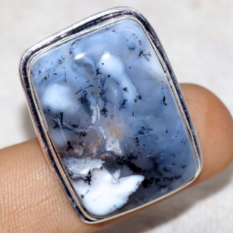 925 Silver Plated Dendritic Opal Ring US 8.5 Gorgeous Jewelry Fashion Sale JW
