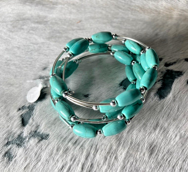 Western Womens Bracelet 52 x 1/4 in Turquoise Spiral Wrap Cuff Cowboy Adjust