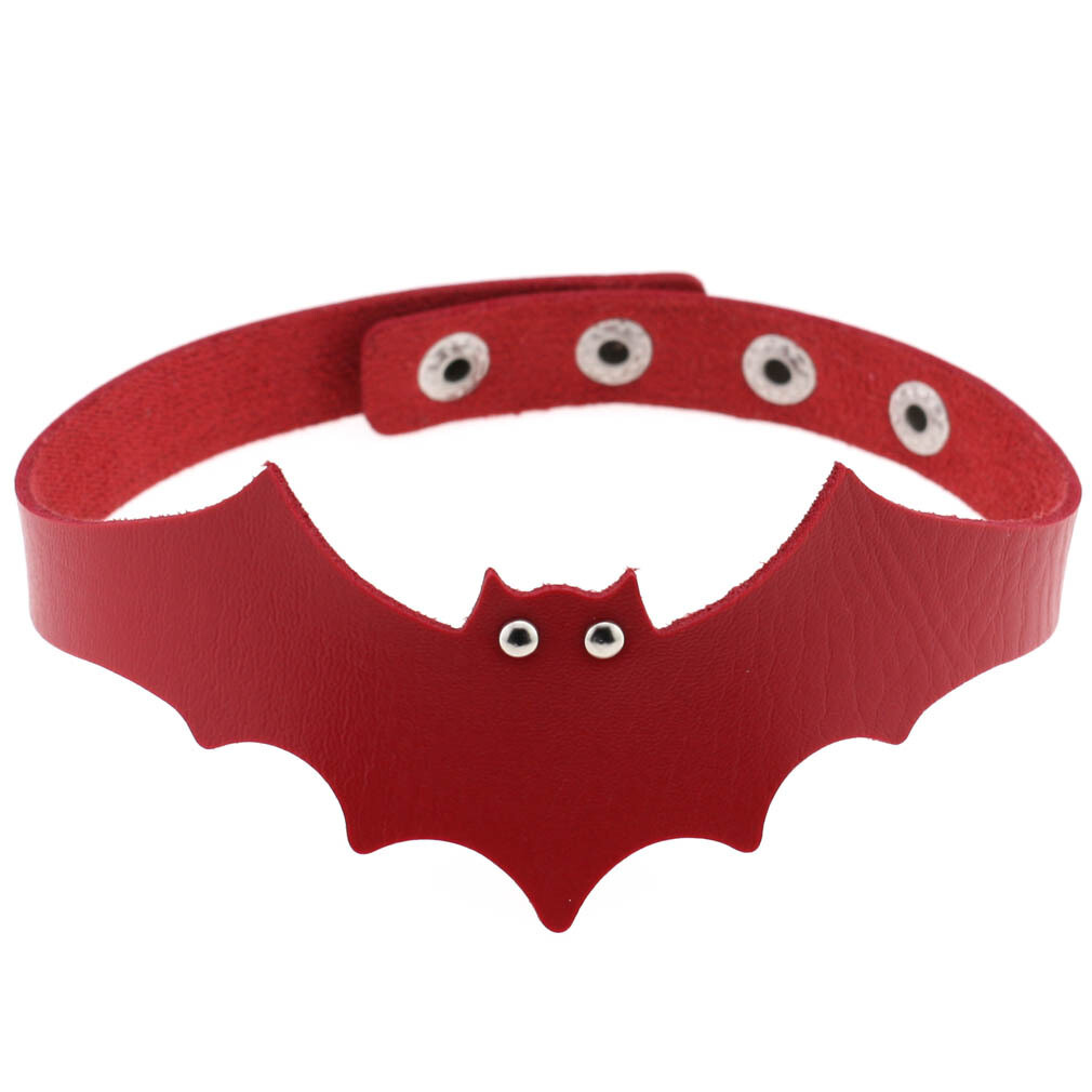 Gothic Bat Pattern PU Leather Choker Collar Necklace Halloween Cosplay Party