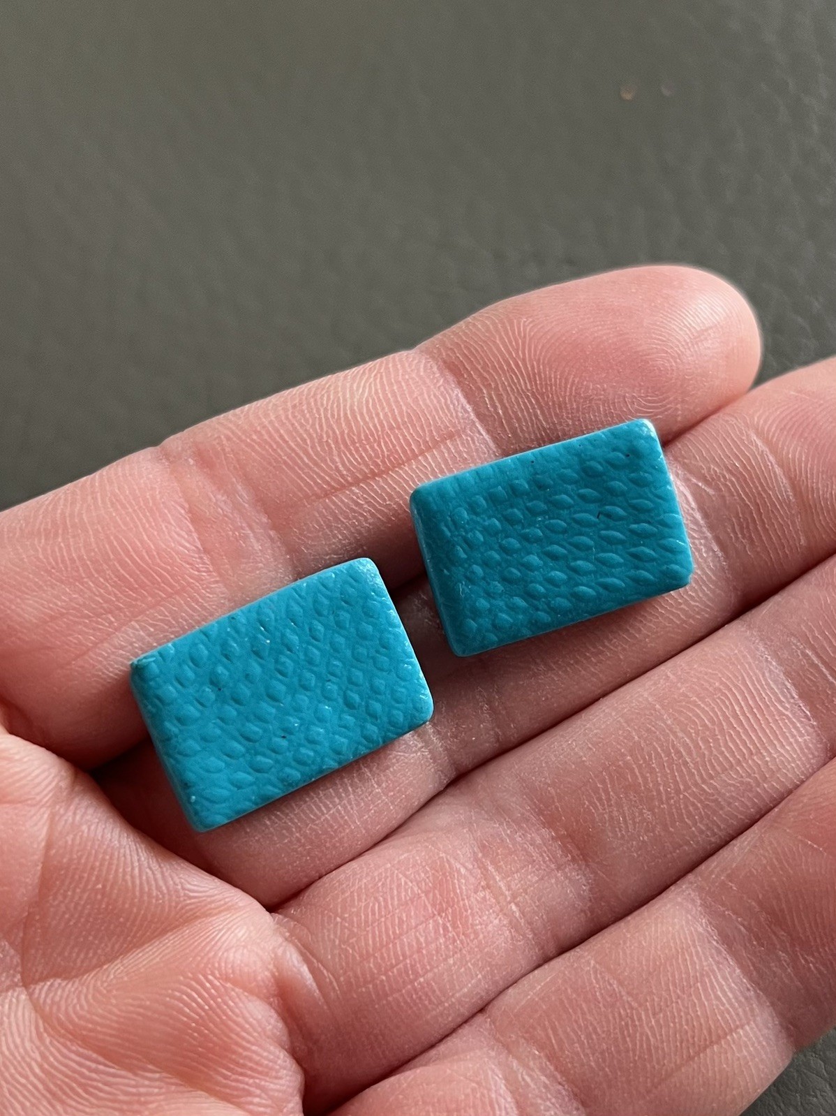 Handmade Turquoise Polymer Clay Stud Earrings – Rectangle – Ultra Lightweight