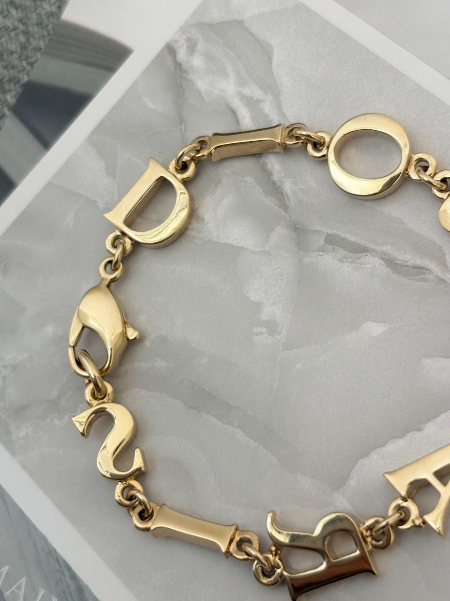 Christian Dior Paris Logo Chain Bracelet Gold Tone 19.5cm Accessory w/Box