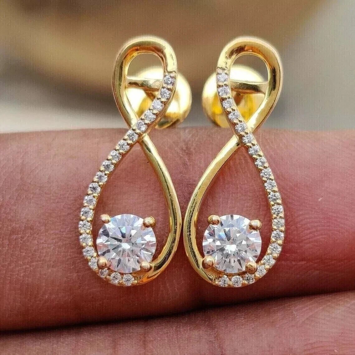 2Ct Round Cut Simulated Diamond Drop Dangle Earrings 14k Yellow Gold Plated