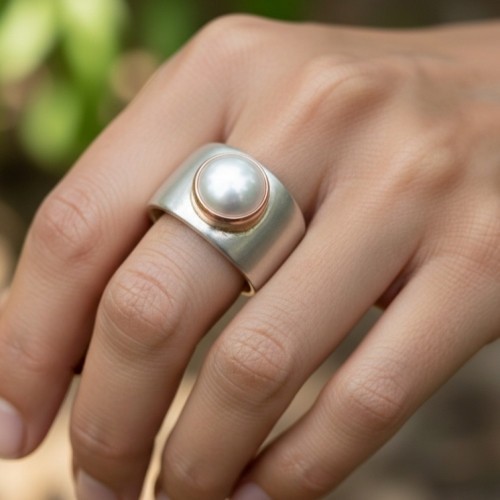 Pearl Gemstone 925 Sterling Silver Handmade Ring Best Women JewelryN-27