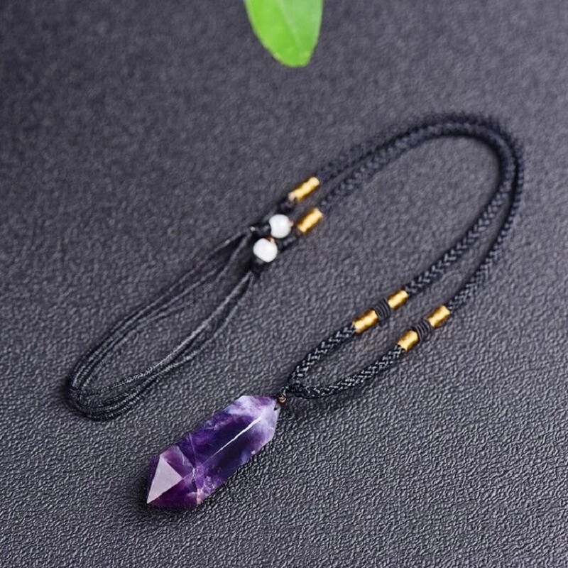 Chevron Amethyst Double Point Pendant Necklace Healing Protection Crystal Gifts