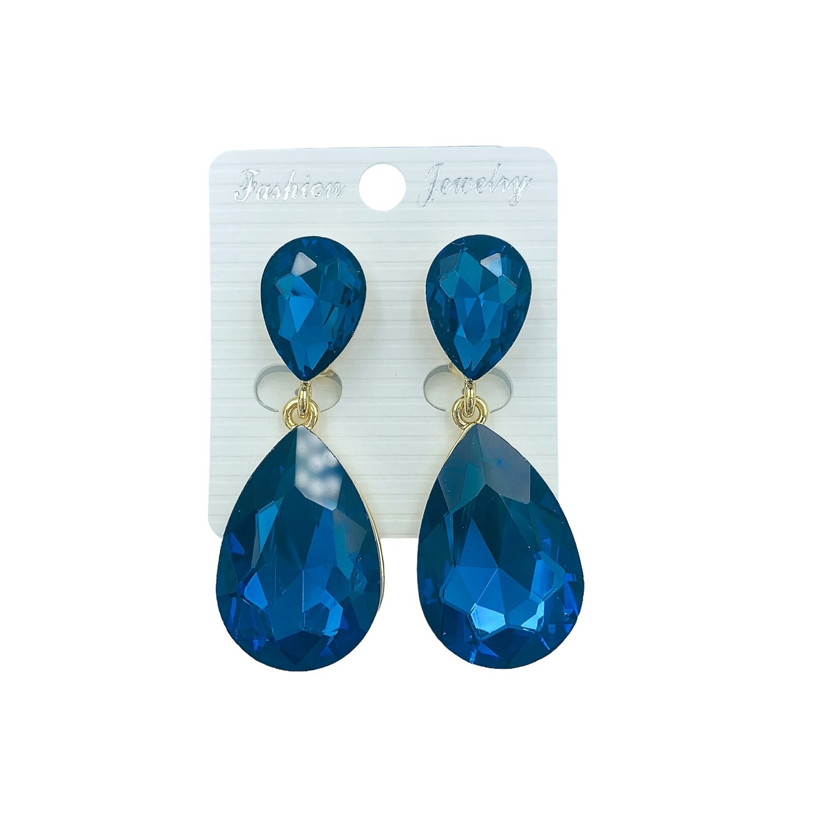 Clip On 2 Tier Teardrop Crystal Dangle Earrings – 4 Colors (0.75x2in)