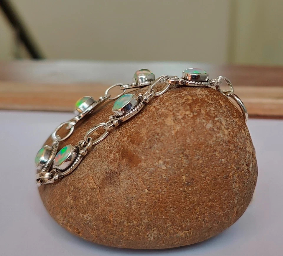 Opal Rainbow Adjustable Bracelet 925 Sterling Silver Lovely Women’s Bracelet RK*