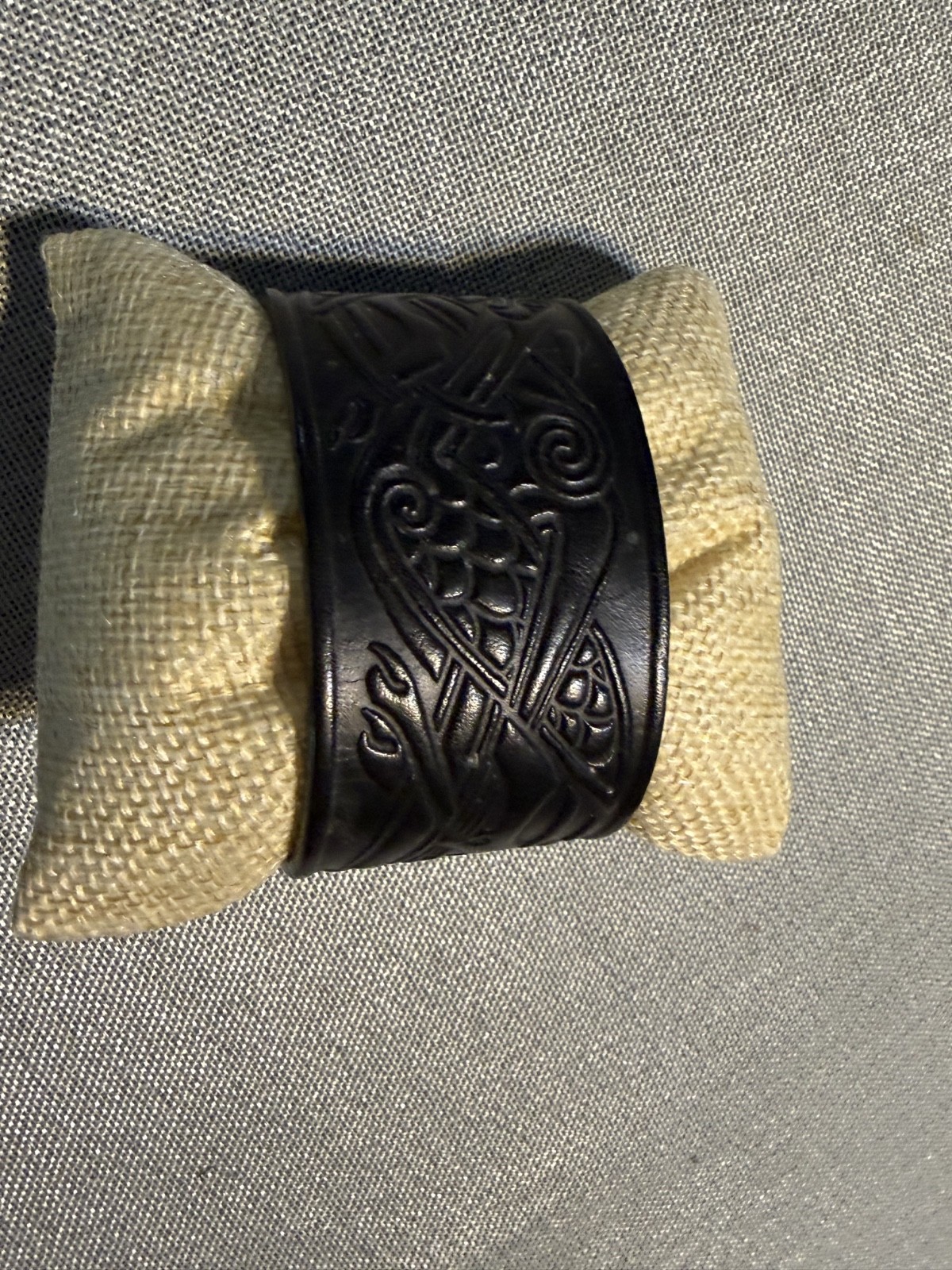 Black Leather Wrist Snap Cuff Silver Tone Celtic Shield Concho Embossed Ren Fair