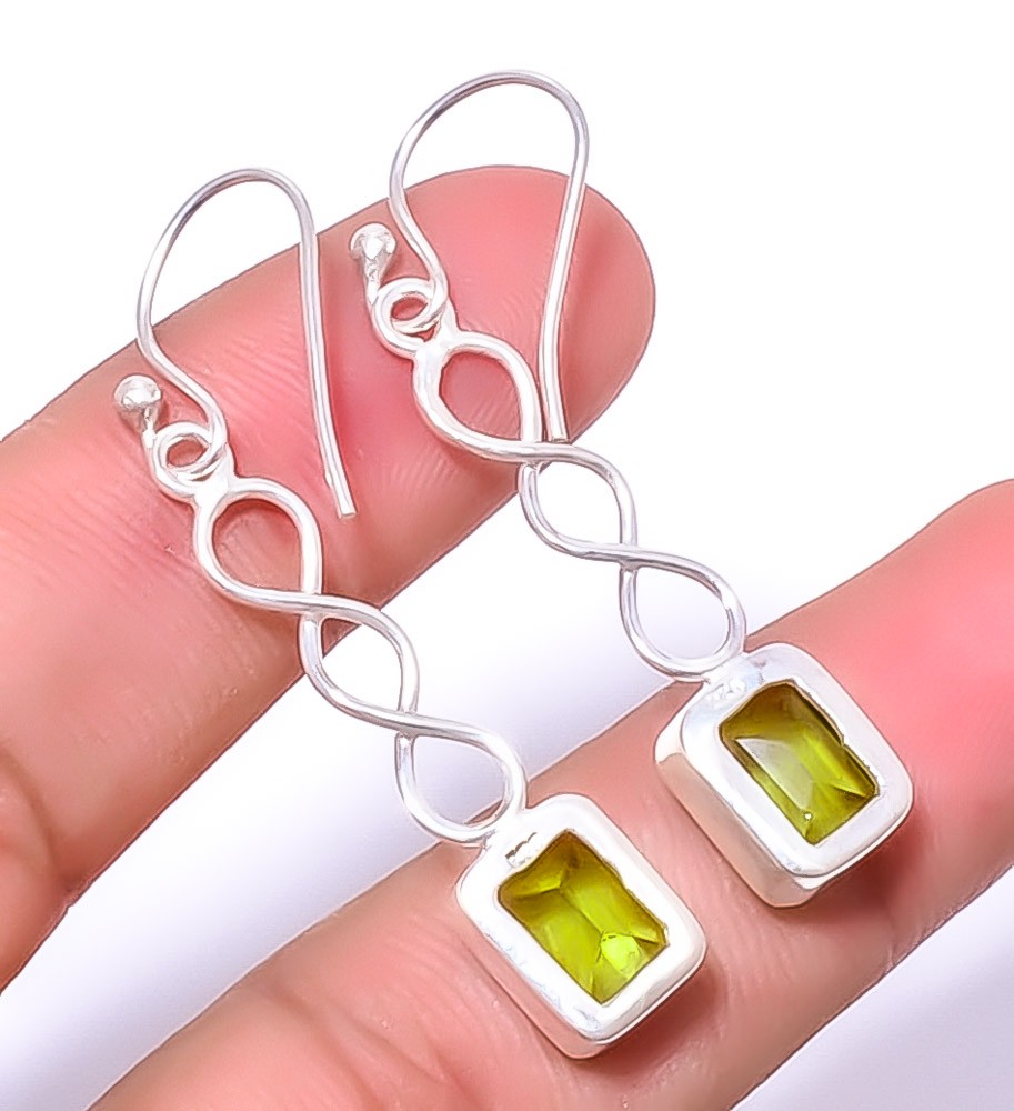 Peridot Gemstone Handmade Silver Plated Spiral Earring 1.79″ T59