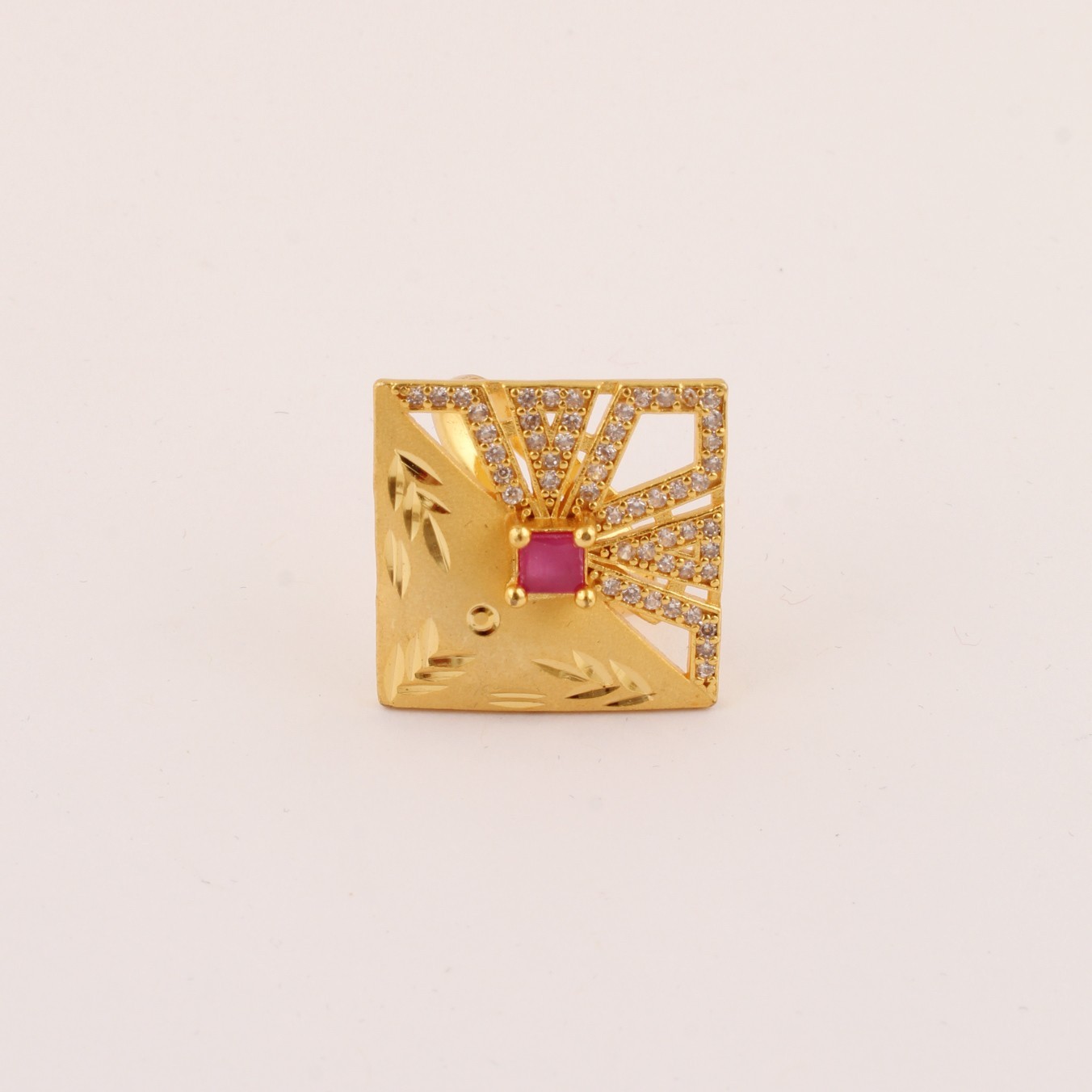 Micro Gold Plated Square Statement Ring Ruby Stone Adjustable Women
