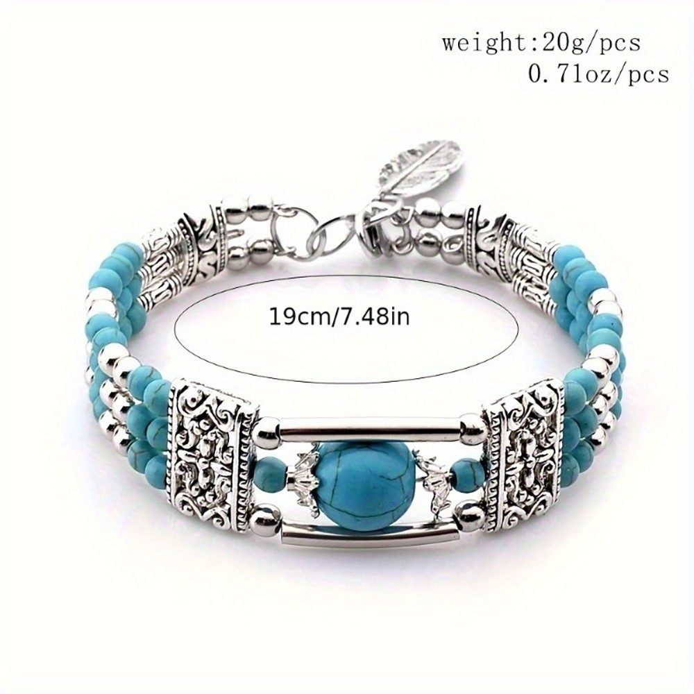 Unisex Bohemian Turquoise Beaded Bracelet Vintage Style Cuff Wrist Accessory
