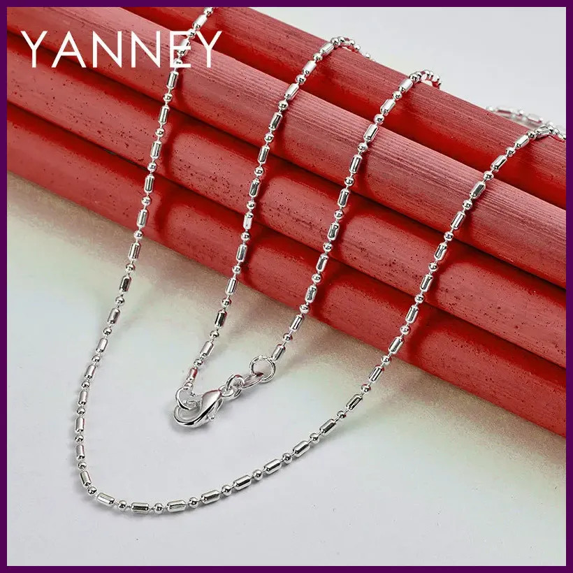 Original Sterling Silver 16-30 Inches Bamboo Chain Necklace For Women Men.