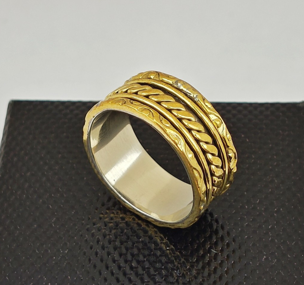 Rope Pattern Solid Brass Designer Spinner Ring Meditation Ring Handmade Jewelry