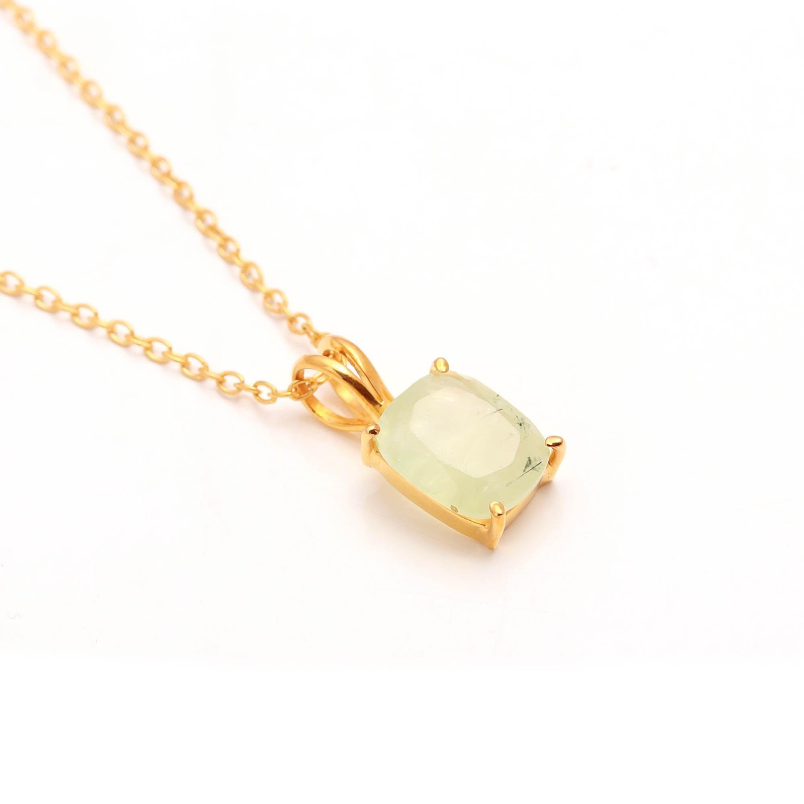 Natural Prehnite Cushion Chain Necklace Gold Plated 925 Sterling Silver Jewelry