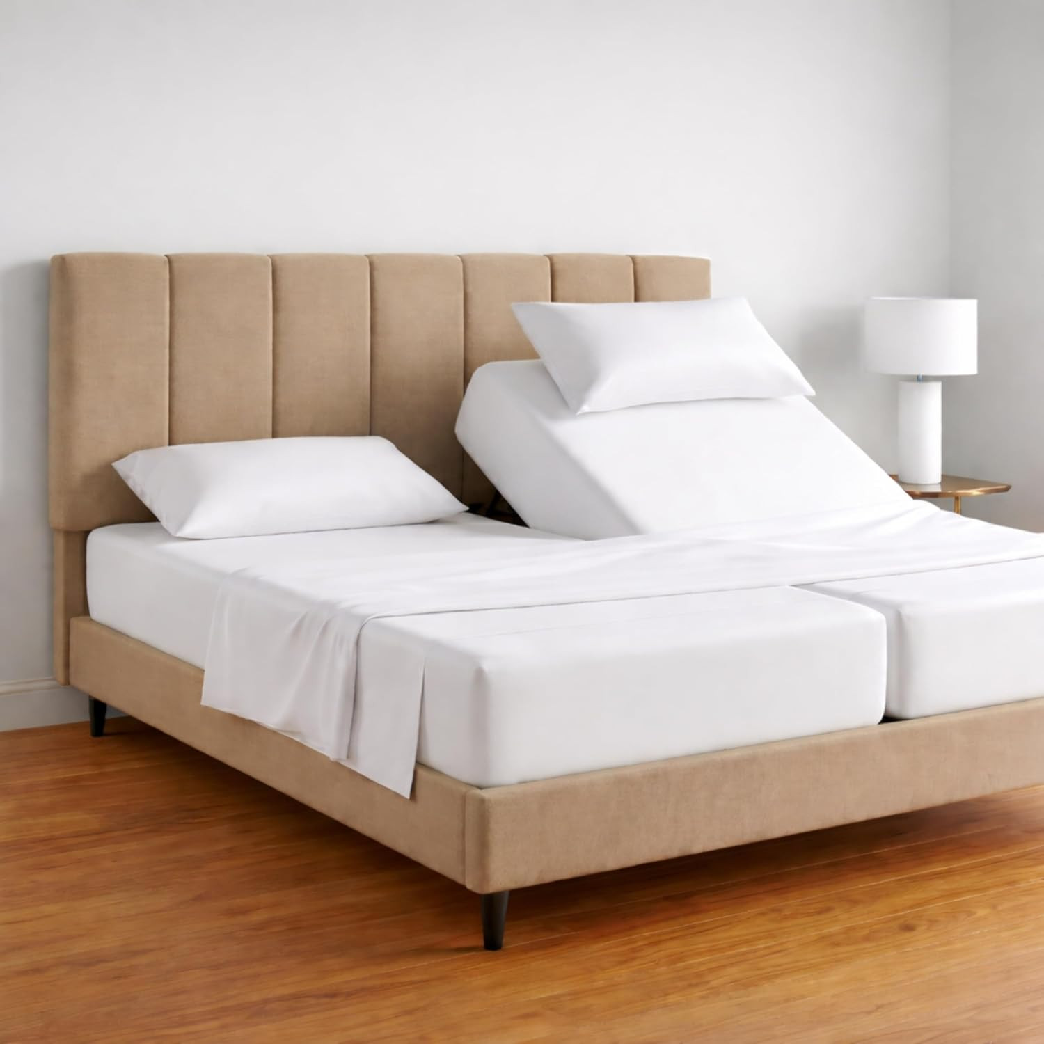 100% Egyptian Cotton Split King Sheets Sets for Adjustable Bed White – Luxury Ho