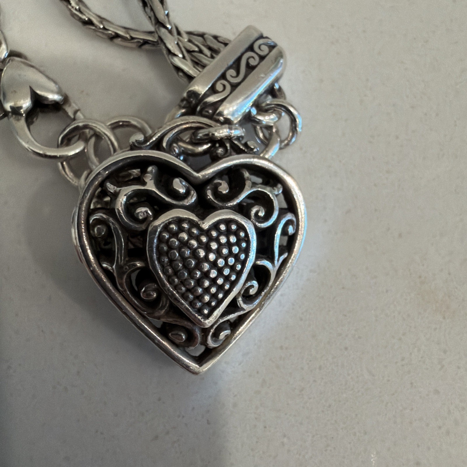Brighton Reno Heart Silver Crystal Charm Bracelet