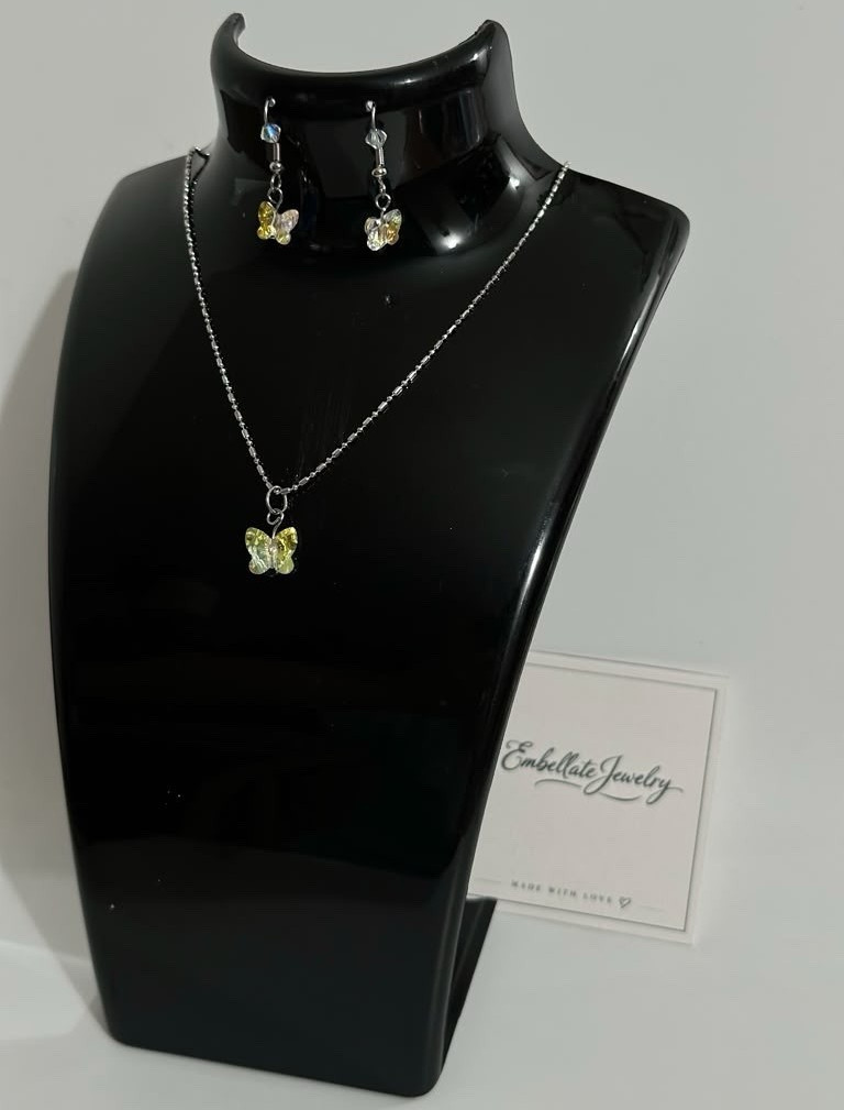 Swarovski Crystal Butterfly Necklace & Earrings Set Rhodium Plated Jewelry Gift