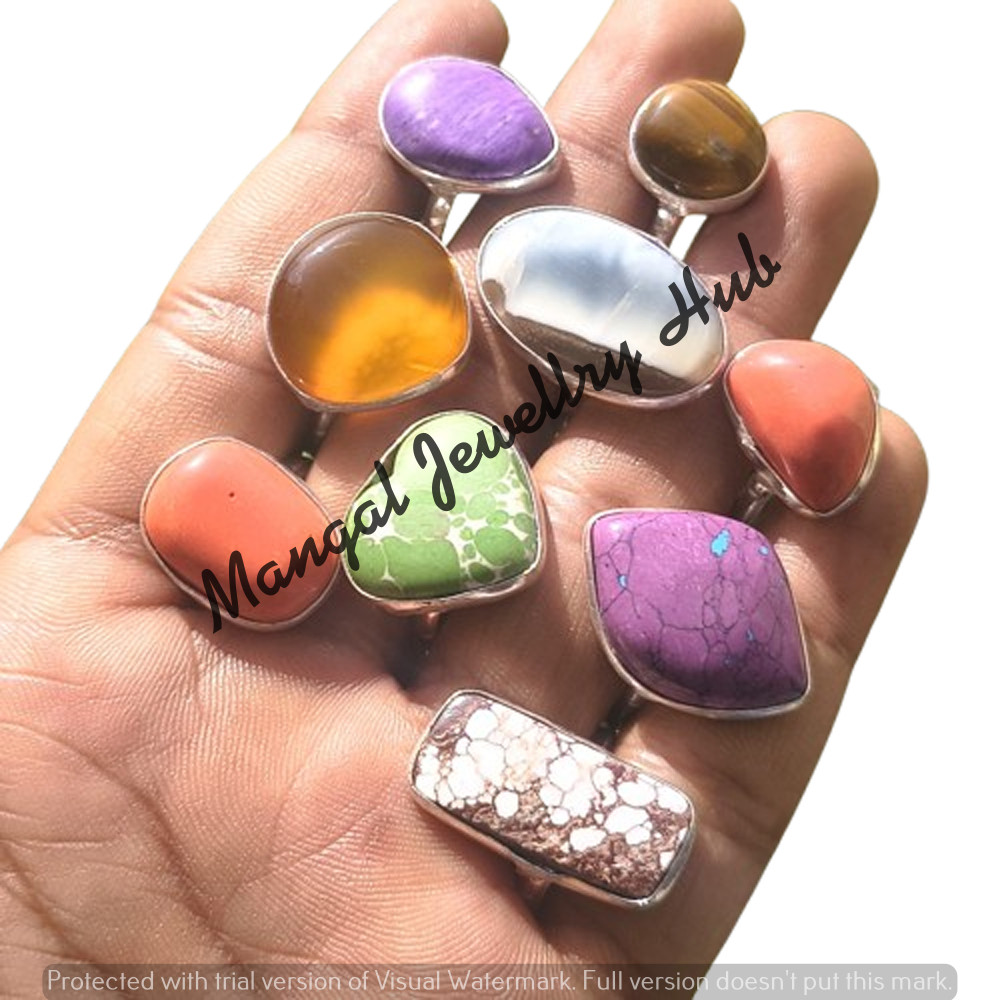 Elegant Coral & Mix Gemstone 925 Sterling Silver Plated Rings 25PC Lot Jewellery