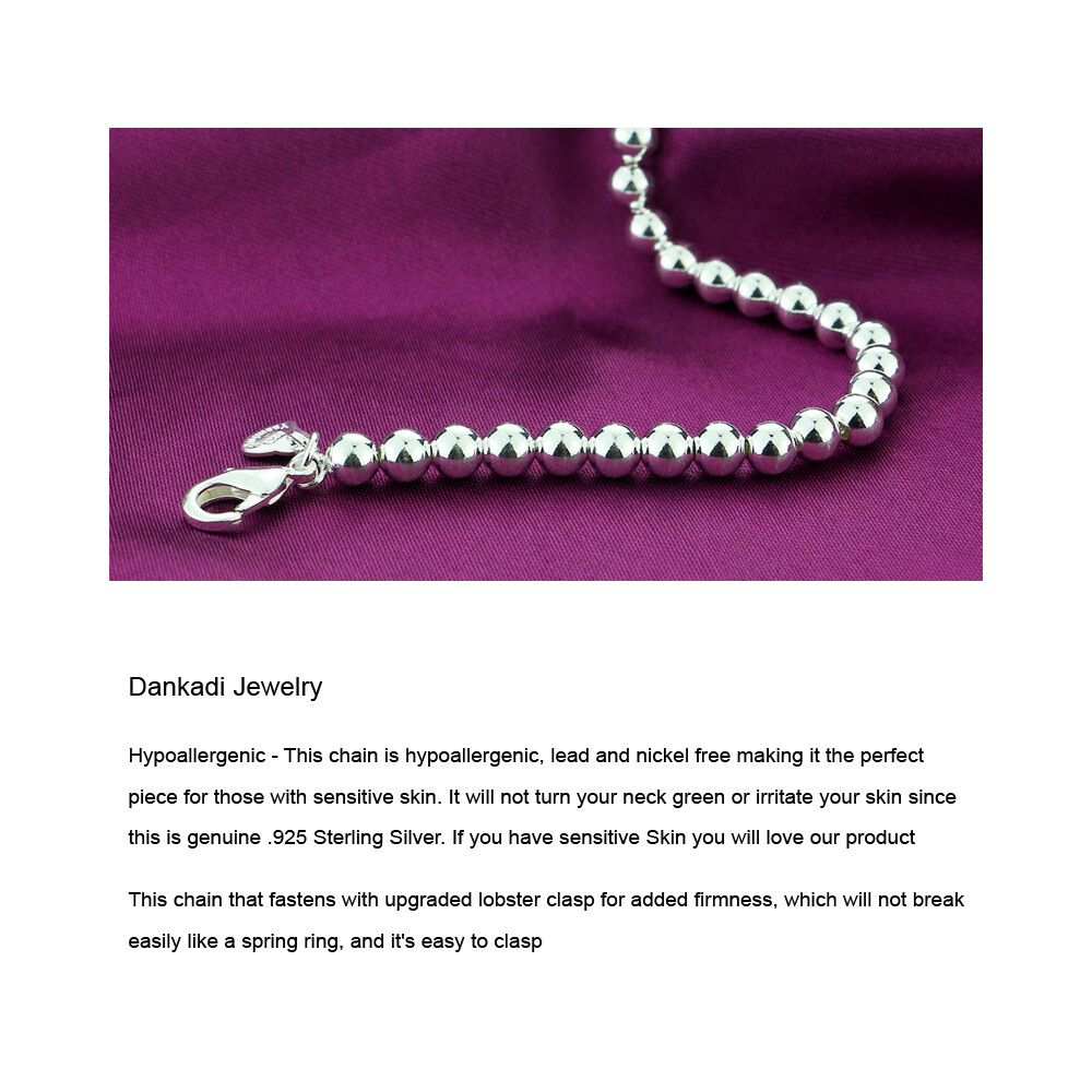 Solid 925 Sterling Silver 4mm-6mm Bead Ball Chain Bracelet All Size for Women
