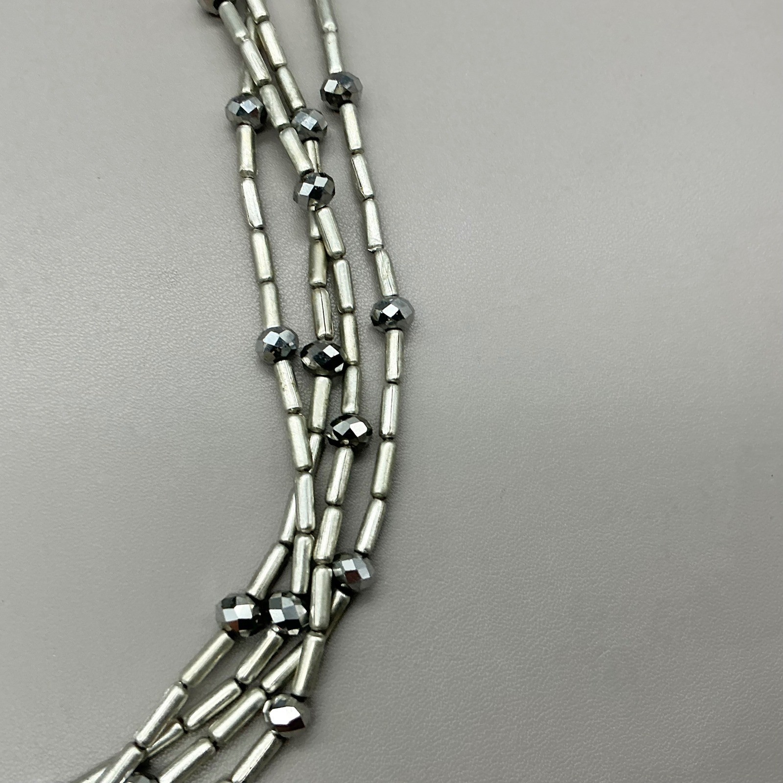 Chico’s Necklace Multi Strand Silver Tone Beaded Layered Statement Adjustable