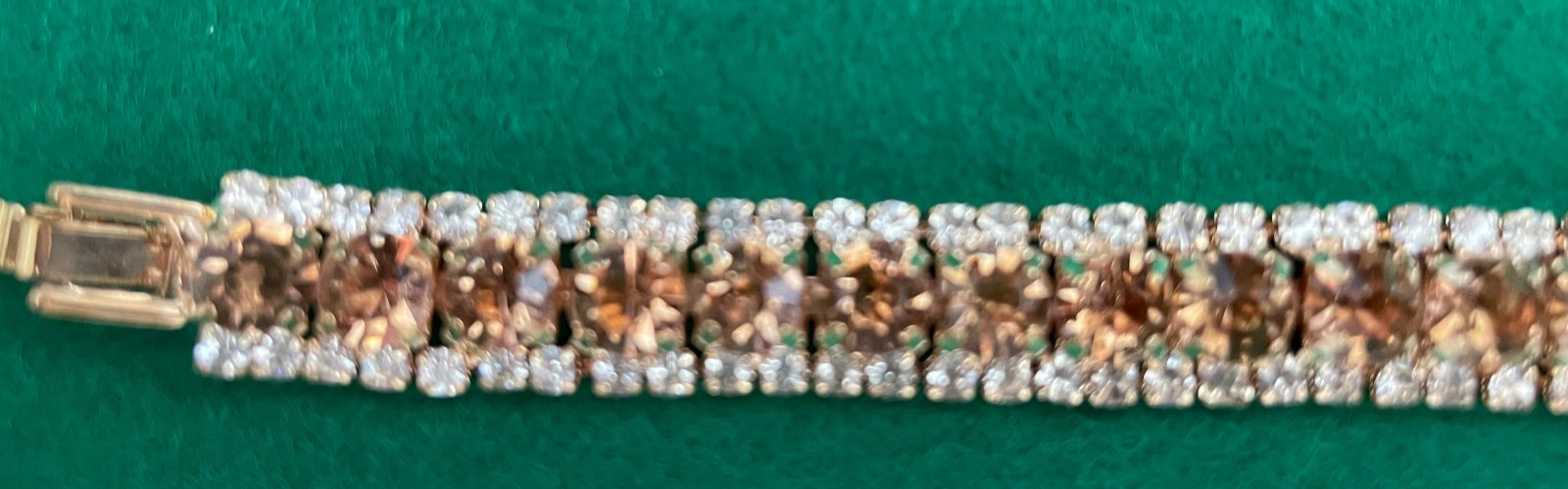 Vintage Yellow & Clear Rhinestone Bracelet Womens 4 Row Gold Tone Clasp