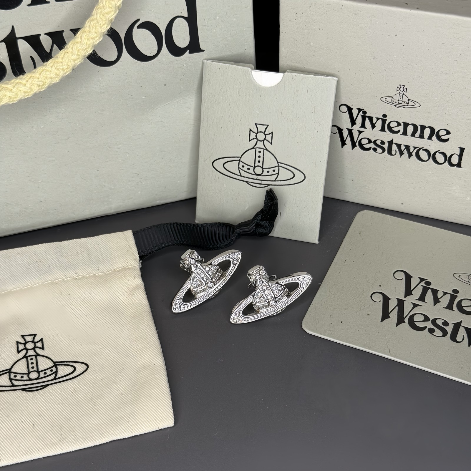 Vivienne Westwood Silver Original Mini Bas Relief Earrings WITH BOX