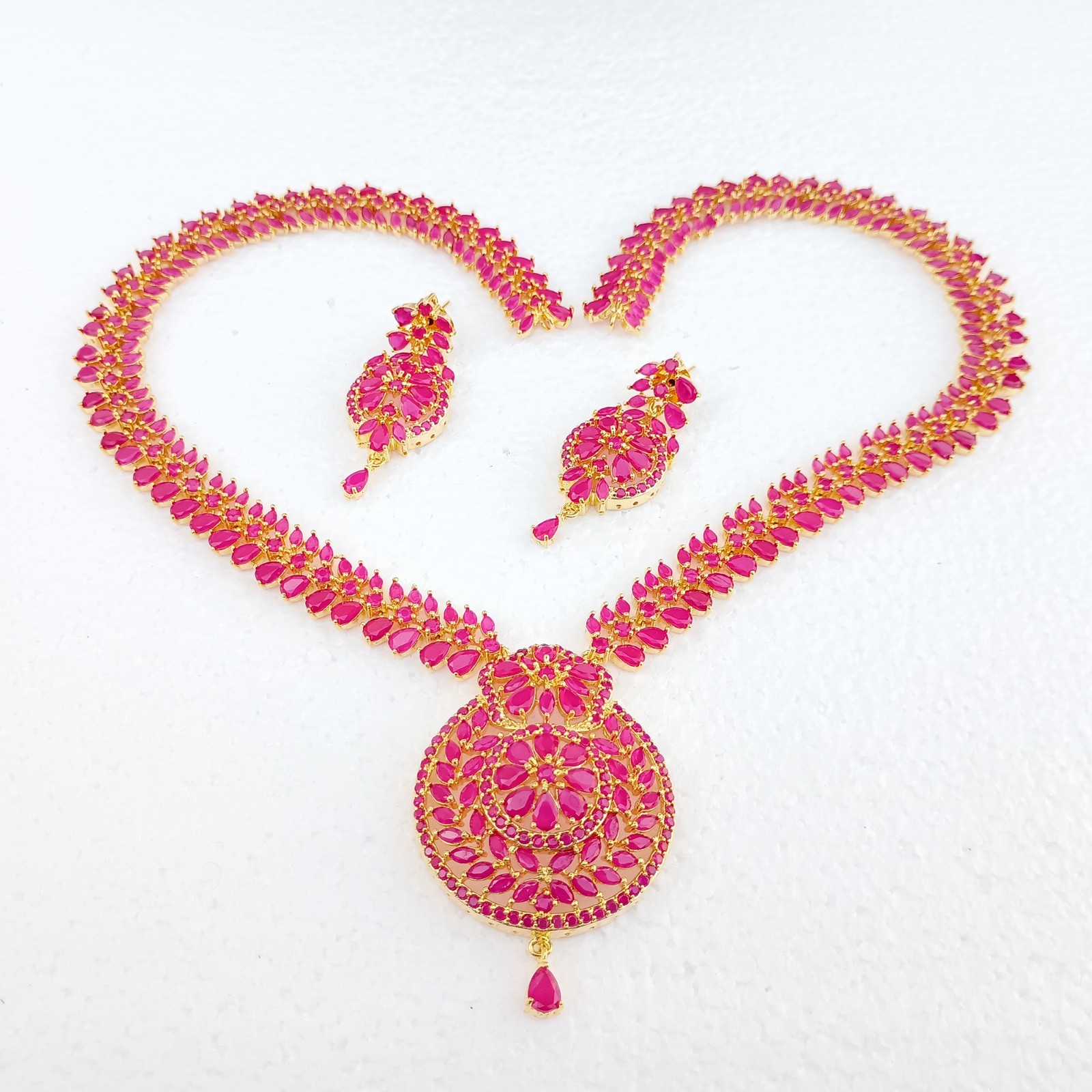 Long Ruby Necklace Set 22K Gold Plated July Birthstone Jewelry Anniversary Gift