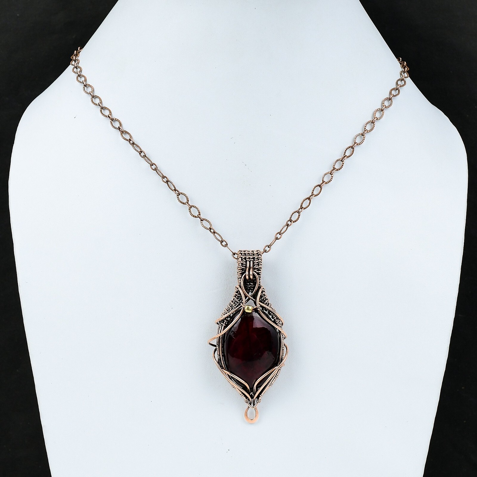 Red Fire Labradorite Copper Gift For Mom Wire Wrapped Pendant 2.76″