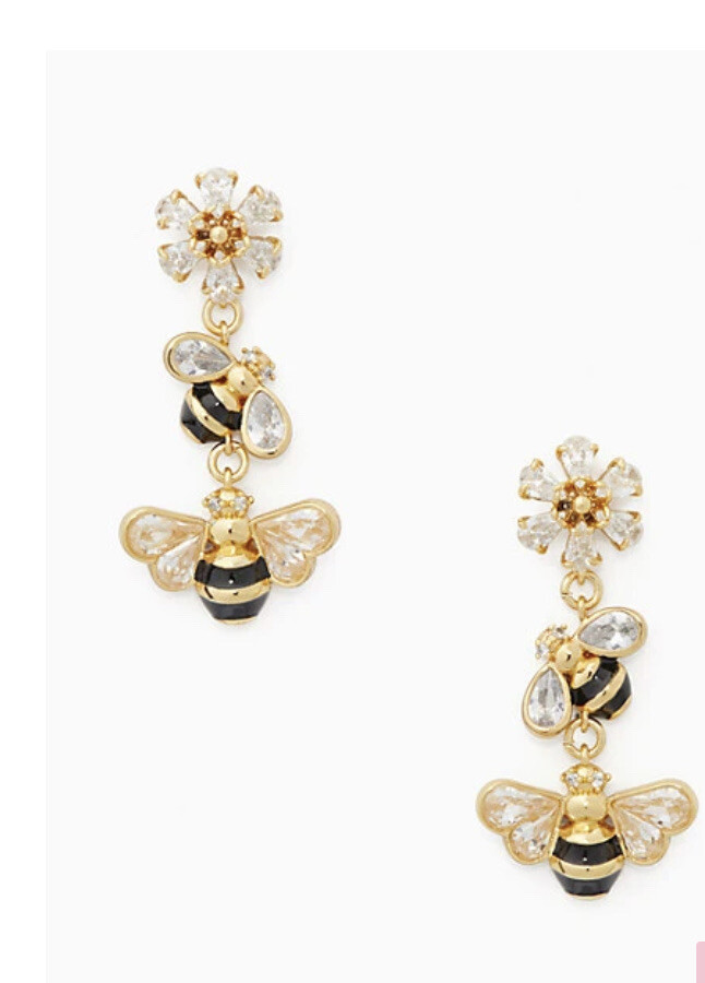 Kate Spade all abuzz 12-K Gold Plated Glass Stone Enamel bee linear Earrings