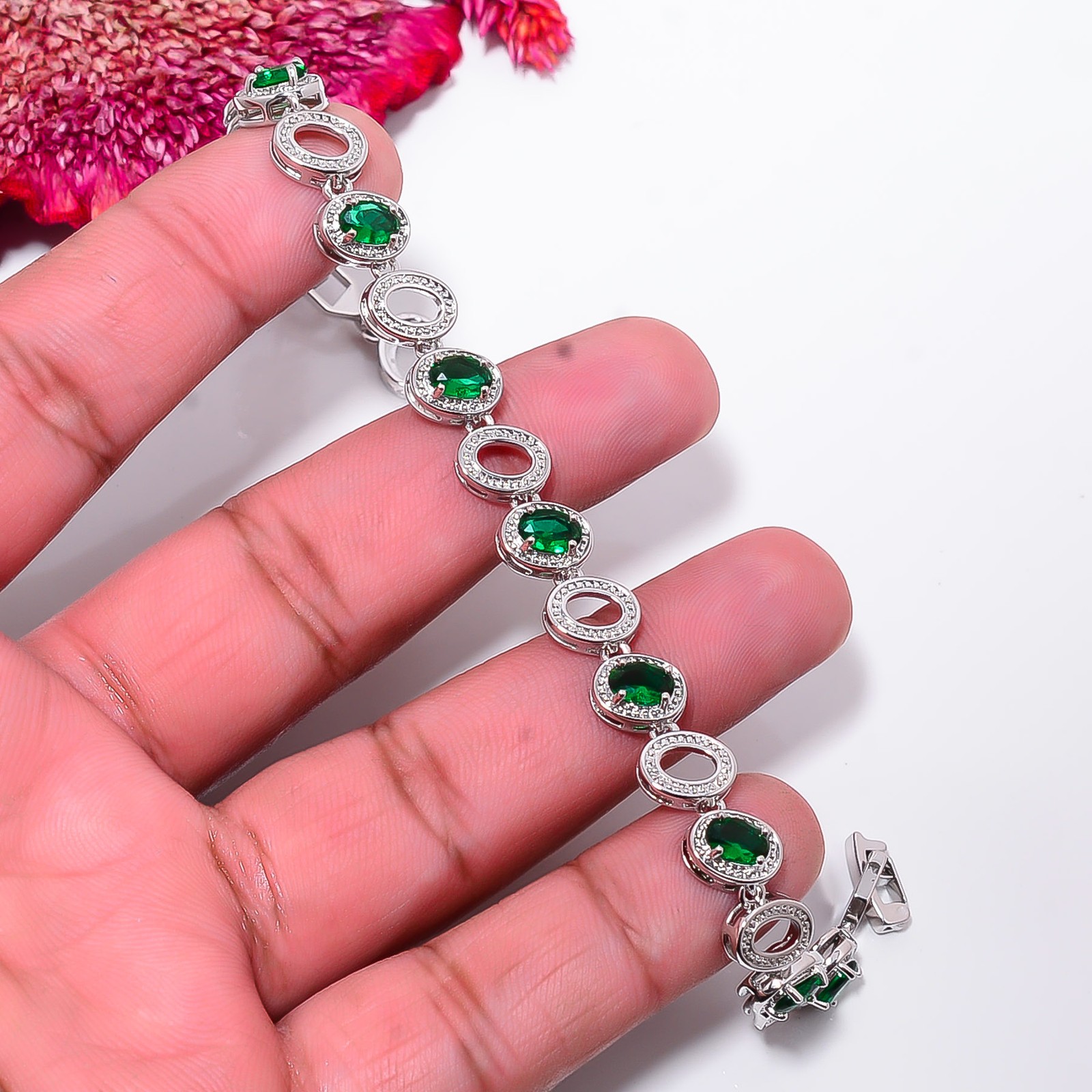 Chrome Diopside 925 Sterling Silver Adjustable Bracelet 7-8″ B13053