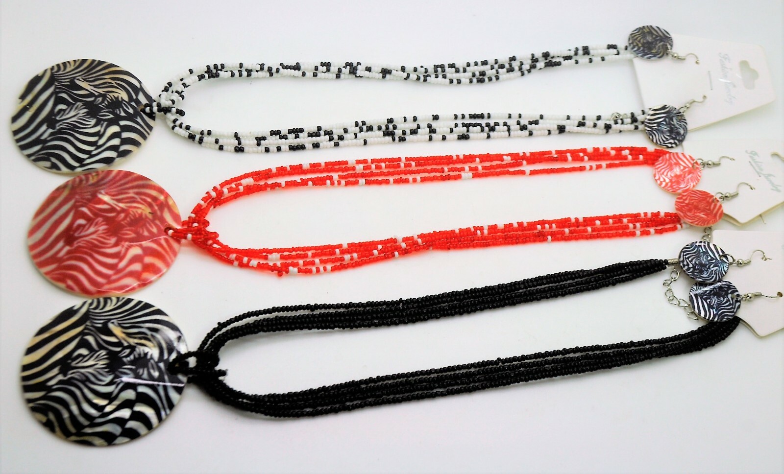 WN01 Boho fashion style zebra painting shell pandant necklace & earring set lot